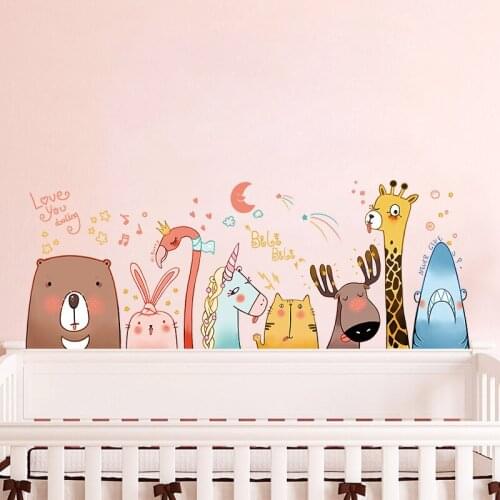 Jungle Animals Monkey Elephant Horse Flamingo Flower Wall Stickers for Baby Kids Room Nursery Home Decor Stickers Wall Decals