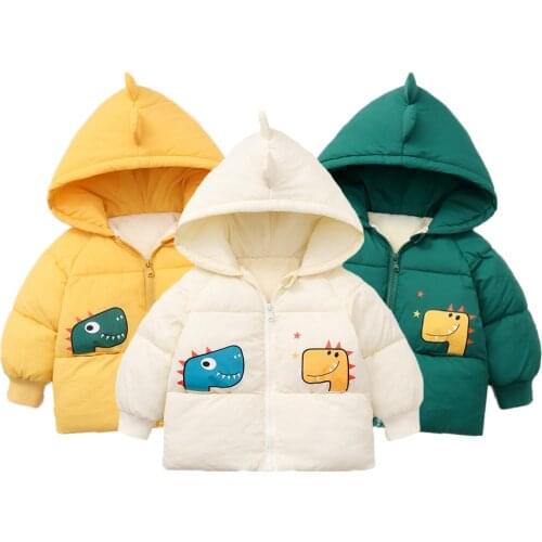 Winter Warm Jacket For Baby Girl And Boy Cotton High Quality Dinosaur Thick Hooded Sweatshirt Girls Outwear Kids Birthday Gift