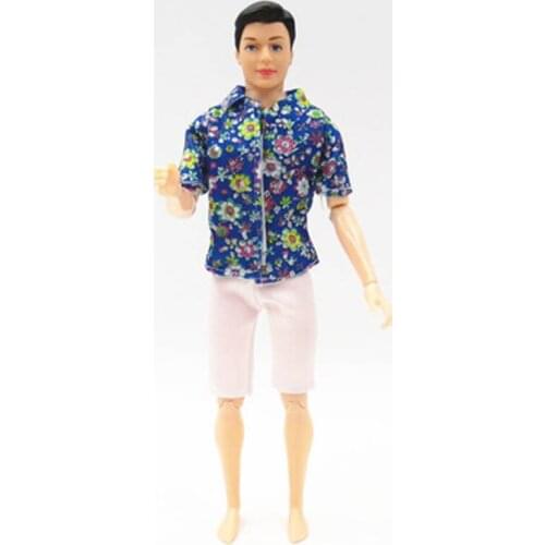 1Set Fashion Clothes For Ken Dolls Mens Outfits Casual Wear Colorful Blouse & White Shorts For Barbie Boyfriend Ken Kids Toy