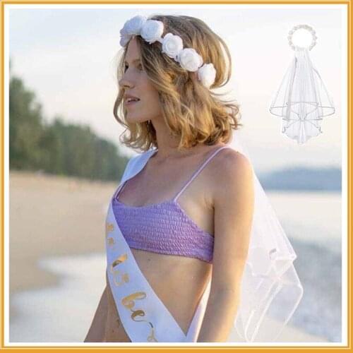 1PC Rose Flower Crown Veil for Garden Beach Wedding Bridal Shower Bride To Be Engagement Bachelorette Hen Party Favor Decoration