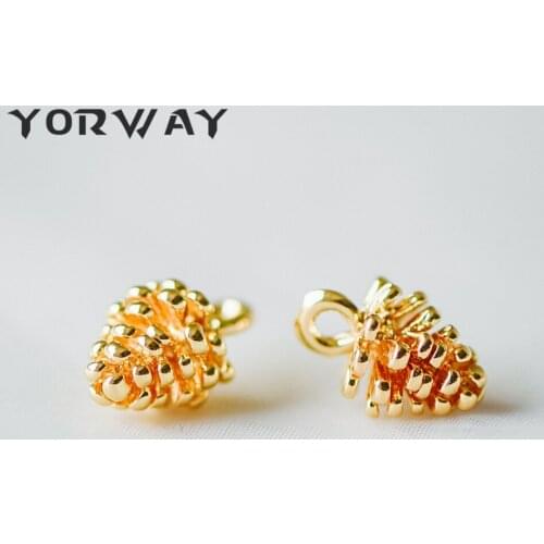 10pcs/Lot Gold Pine Cone 3D Charms 12x8mm, Real Gold Plated Brass, Lead Nickel Free (GB-190)
