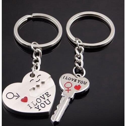 2Pcs Lock Rings Bag Valentine Day Wedding Trinket Gift Tone Love Heart Key Chains Silver Color Jewelry