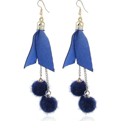 3 Color New Fluffy Fur Ball Dangle Earrings for Women Long Tassel Drop Earring Ribbon Pompom Ear Drop Brinco Female Jewelry Gift