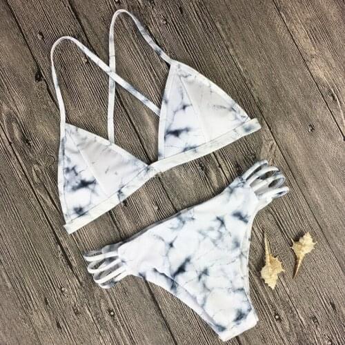 50Pcs/Lot Retro Ink Style Sexy Bandage Marble Print Bikini Beach Bathing Suit For Ladies Push Up Swimsuit