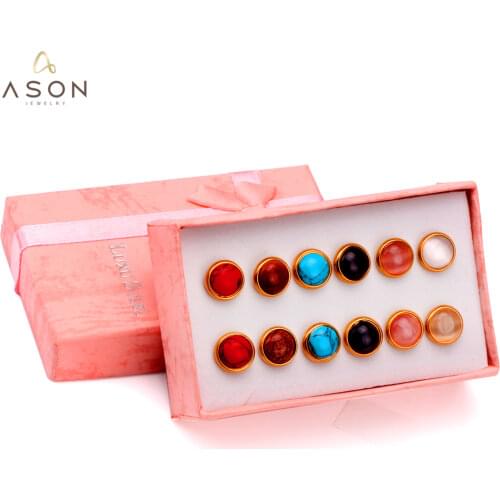 ASONSTEEL Colorful Opal 6pairs/box Earring Sets Stainless Steel Stud Earring Fashion Jewelry for Women/Party Wholesale Party