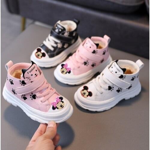 Disney childrens cartoon Minnie Mickey plus velvet warm cotton boots short boots boys and girls baby Martin boots