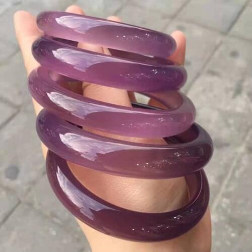 Class A Natural Chalcedony violet bracelets women handcarved jade bangle jewelry jadeite bangles Real agate gift bracelet