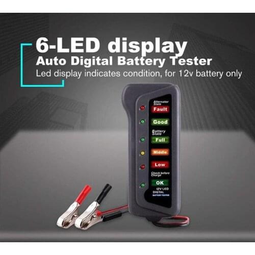 12V Car Battery Tester 6 LEDs Digital Car Battery Alternator Tester Diagnostic Tool