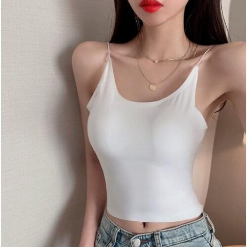 Eomen 2021 Summer Fashion Ice Silk Camisole Tops Female Sexy Slim Underwear Tops Ladies Solid Color Thin Sleeveless Tops E229