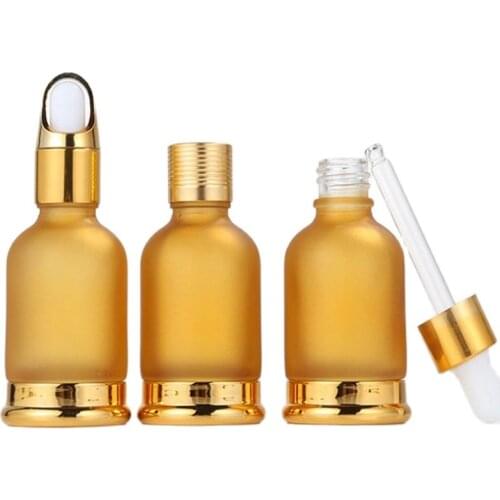 30ML 30G Amber Gold Frost Glass Essential Oil Dropper Bottle Lotion Pump Spray Mist Cosmetic Packaging Container Bottles 15pcs