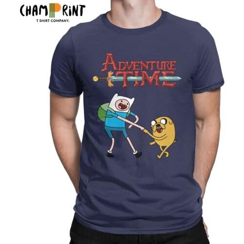 Mens T-Shirt Adventure Time Jake Finn Vintage Pure Cotton Tees Short Sleeve T Shirt Round Neck Clothes 4XL 5XL Plus Size Tee