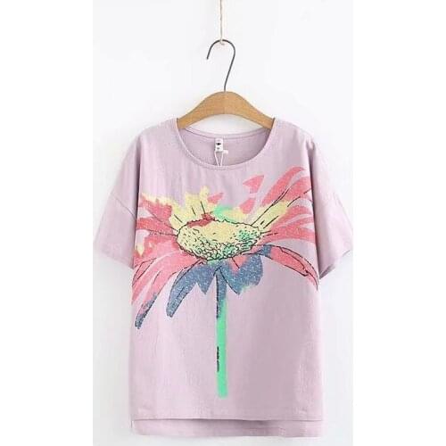 Plus Size 2XL-4XL Womens White Pink Floral Printed Tshirts Large Size A-line Tops Short Sleeve Summer Shirts
