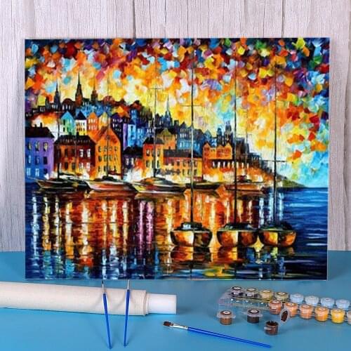 Harbor Corsica Coloring By Numbers Painting Kit Acrylic Paints 50*70 Oil Painting New Design For Kids Handiwork