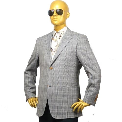 Custom tailor made Mens bespoke suits business formal wedding ware 2 pieces Jacket coat pant silver grey plaid fine wool