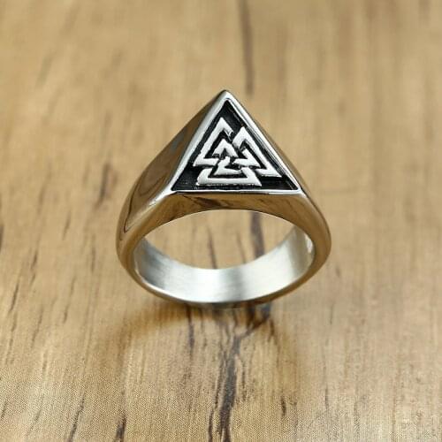Viking Ring Nordic Triangle Rune Mens Stainless Steel Ring Fashion Banquet Travel Jewelry Gift