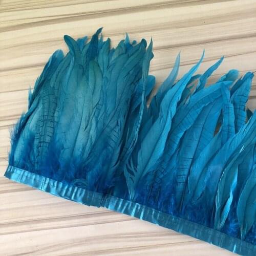 25-30CM 10-12 Inch Natural Turquoise Blue Dyed Rooster Coque Feathers Trim DIY Crafts Making Clothes Dresses Sewing Fabric Strip