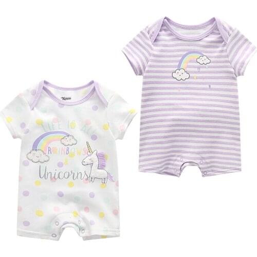 2020 Hottest Unicorn Little Devil Purple Stripes Baby Rompers Set 100%Cotton Baby Jumpsuit Baby Boy Girl Clothes Ropa bebe Skirt