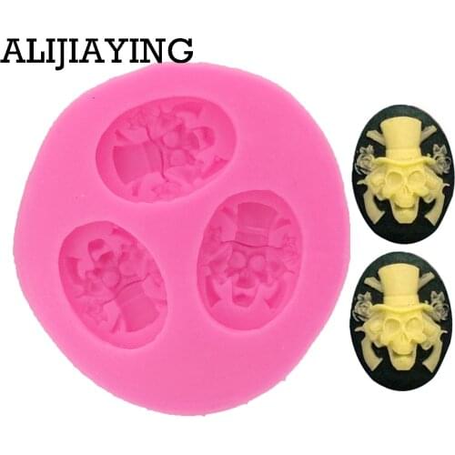 M0106 1Pcs 3D Skull Silicone Cake Mold Fondant Cake Decorating Tool Soap Resin Clay Candy Chocolate Gumpaste Molds