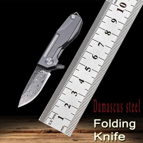 Outdoor Mini Folding Knife Damascus Steel Pocket Knife Hunting Knife Titanium Handle Survival Knife Military Tactical Knife
