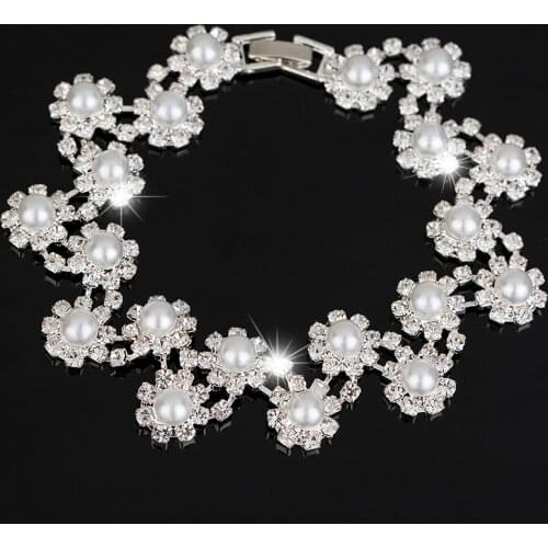 Trendy Marquise CZ Zirconia Imitation Pearl Leaf Bracelets & Bangles for Women Wedding Dress