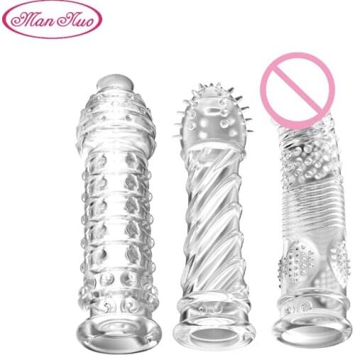 Man Nuo Big Size Condom Penis Sleeve Extender for Men Penis Enlargement Spikes Condom Cock Ring Toys for Men adult Toys R4