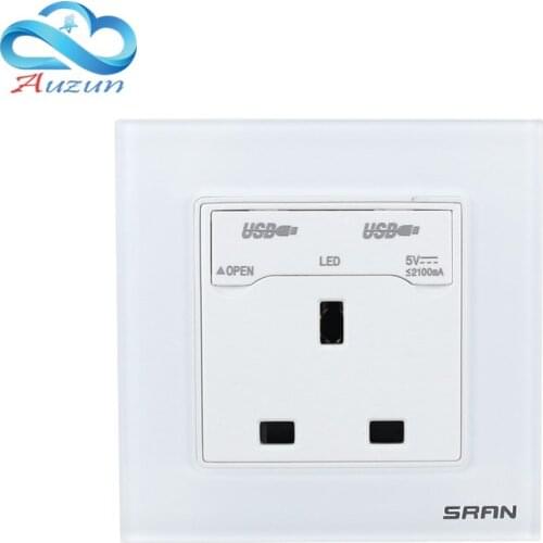 Wall type 86 English standard socket with USB mobile phone charging toughened glass panel Hong Kong Macao English standard 13A