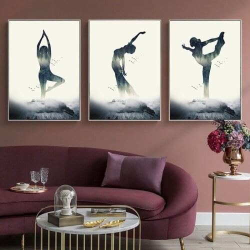 Dancing Room Wall Decor Yoga Posters and Prints Woman Figure Painting for Bedroom Wallpaper Pictures for Interior Frameless