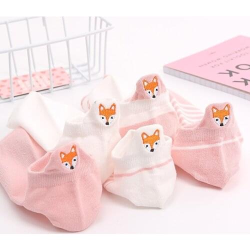 Women Cute Cotton Three-dimensional Short Heel Boat Socks Personalized Shallow Mouth High Quality Animal Fox Embroidery Female