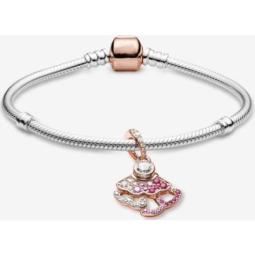 2020 New High Quality Original Pink Fan Pendant Bracelet Suitable For Womens Gathering Diy Exquisite Jewelry Accessories