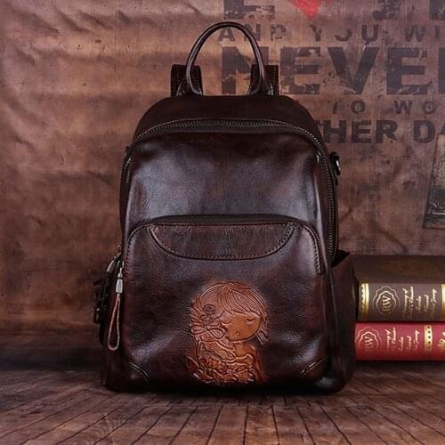 2021 New Vintage Real Cowhide Bag Famous Brand large-capacity backpack high-quality embossed multifunctional luxury handbag