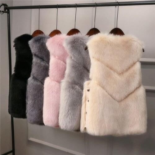 2021 New Fashion Faux Fur Coat Winter Women Sleeveless Coat Gilet Female Jacket Fur Vest Fluffy Solid Color for Ladies Y9