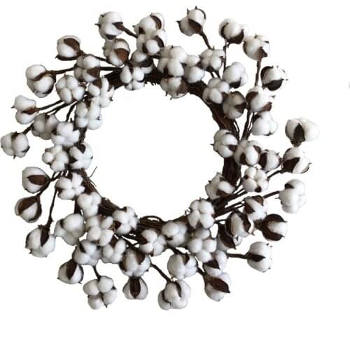 2019 New Design 19 Inch Natural Cotton Boll Wreath Farmhouse Door Garland Decoration Simulation Cotton Flower Handmade Garland