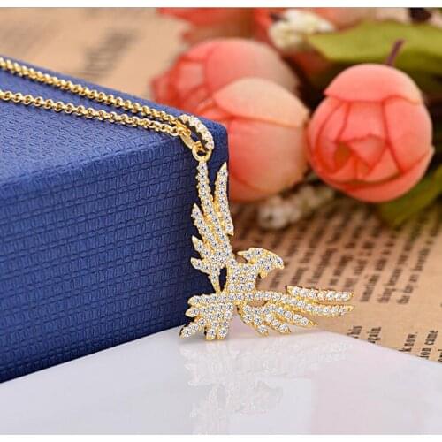 Gold color bird necklace micro pave white cubic zirconia eagle pendant elegant cute animal girl women gift jewelry