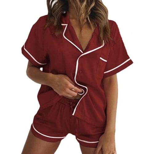 Pajamas Short Sleeve Drawstring Two Pieces Set Loungewear Turn Down Collar T-shirt Shorts Homewear Set for Summer Set