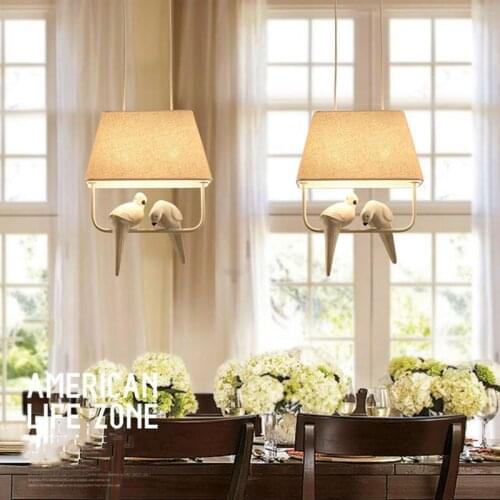 Mediterranean Birds Pendant Lamp Restaurant Bedroom Dining Room Light E27 Cloth fabric Kitchen Living Room Chandelier Head Light