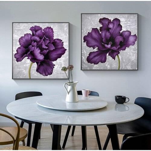 Retro Abstract Blooming Purple Flower Poster and Prints Nordic Flower Canvas Painting Wall Art Decoration Picture For Bedroom