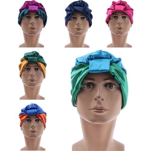 Hot Sale 1pc Silk Salon Bonnet Women Sleep Shower Cap Bath Towel Hair Dry Quick Elastic Hair Care Bonnet Head Wrap Hat 11 Color