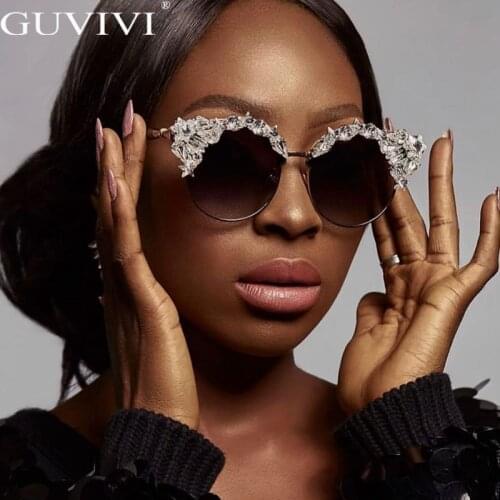 New Fashion Sunglasses Women Cat Eye Oversize Sun Glasses Men Luxury Brand Designer Crystal Vintage Eyewear Accessories UV400
