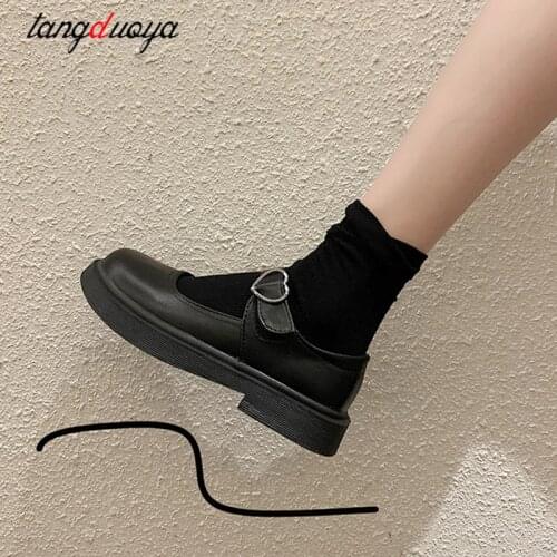 Student Shoes College Girl Lolita Mary Jane shoes Women Creepers Cosplay Jk Heart-Shaped Japanese School Girl Loafers Vintage