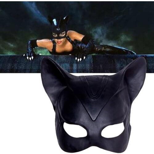 Superhero Woman Sexy Cat Mask Cosplay Costume Latex Helmet Fancy Adult Halloween Christmas Carnival Party Accessories Props