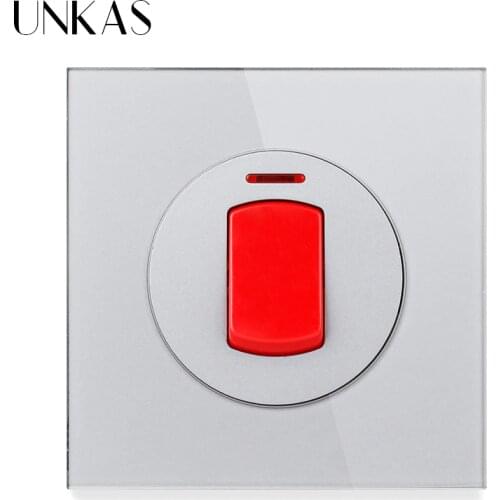 UNKAS 20A/45A Grey Switch With Neon High Power Kitchen Water Heater On / Off Wall Air Condition Crystal Gray Glass Panel