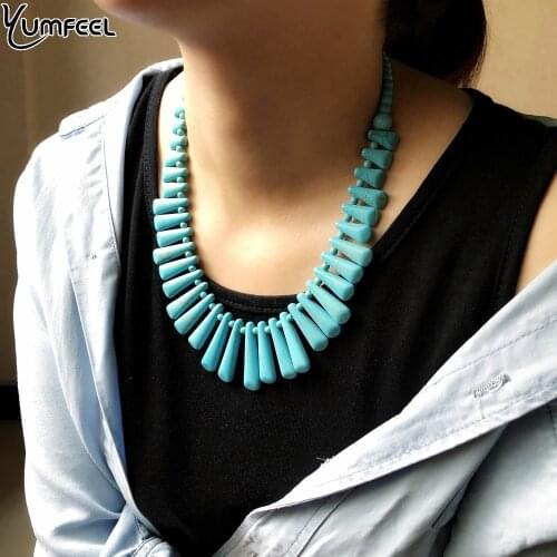 Yumfeel New Statement Synthetic Turquoise Necklace Women Jewelry