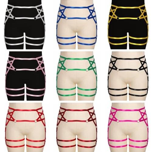 Punk Goth Pentagram Strappy Garter Belt Busty Women Stockings Suspender Harness Body Plus Size Sexy Lingerie Cage Festival Rave