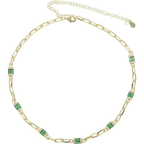 2021 Summer New Arrived Baguette Green White Crystal Cz Charm Choker Necklace For Women Lady Fashion 32+10cm Short Jewelry