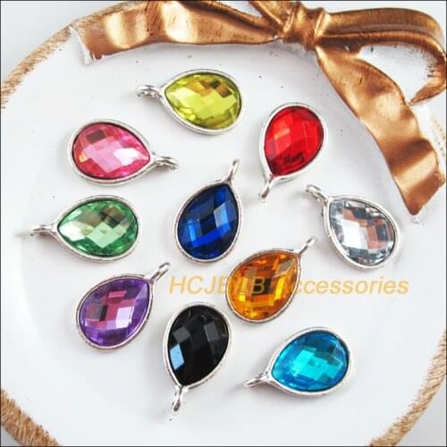 10 New Teardrop Charms Tibetan Silver Tone Acrylic Mixed Pendants 12x20.5mm