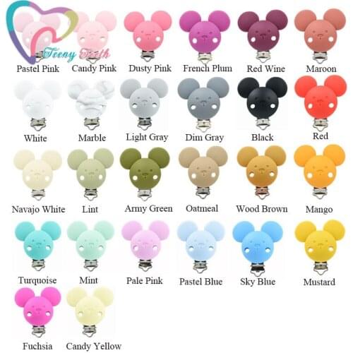 100 PCS New Colors Mouse Shape Pacifier Clip Silicone Baby Teething DIY Beads Nursing Clip Accessories Clip Food Grade Silicone
