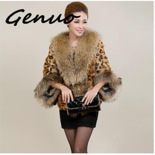 2019 Fashion Sexy Winter Women Faux Fur Leopard Coat With Raccoon Dog Collar Faux Fur Poncho Gilet Chalecos De Pelo Mujer S-3XL