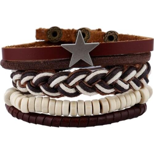 4 PCS/Set Vintage star Rope Leather Braided Bracelet Set for Man Woman Casual Wristband Hand Jewelry Gift Drop shipping
