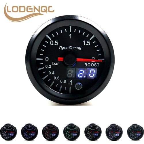 Lodenqc Car Meter Boost Meter 2'' 52mm Dual Display 2Bar Turbo Boost Gauge 7 Colors Led with Stepper Motor