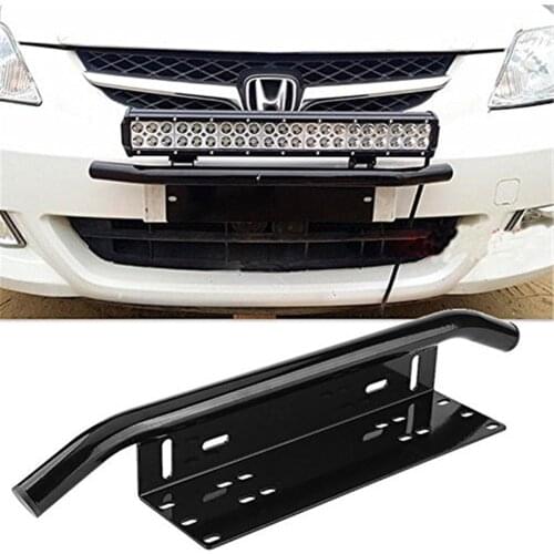 Car Front Bumper License Plate Mount Bracket Aluminium Bull Bar Style Holder For Driving Light Bar Car Universal Fits Most Cars